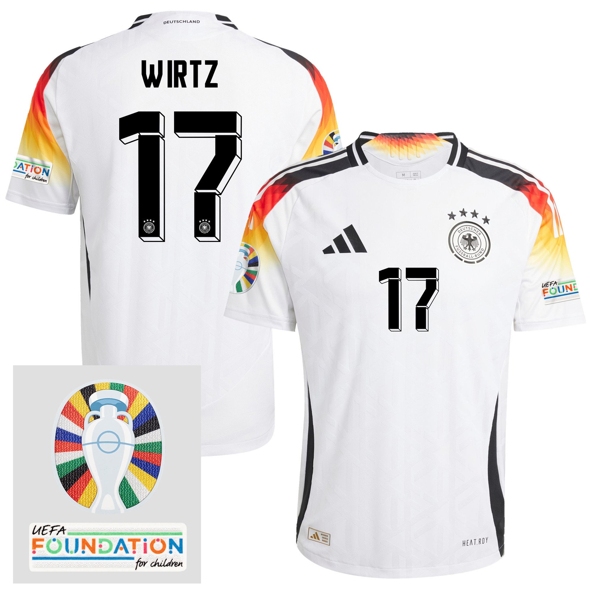 Florian Wirtz 17 Germany 2024/25 Home Jersey - Euro UEFA Patch - Men, White