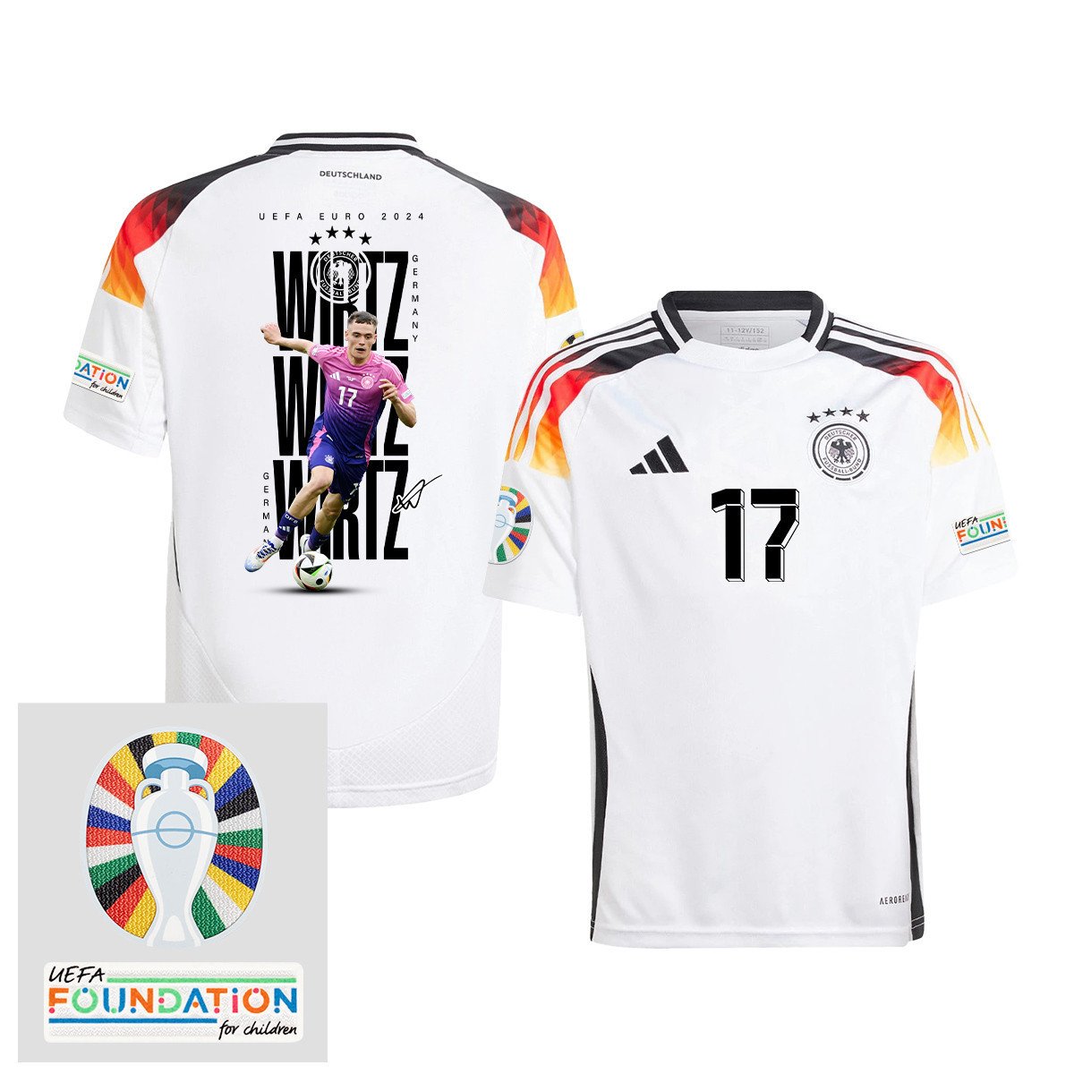 Florian Wirtz 17 Germany 2024/25 YOUTH Home Jersey Player's Moment - UEFA Foundation Patch