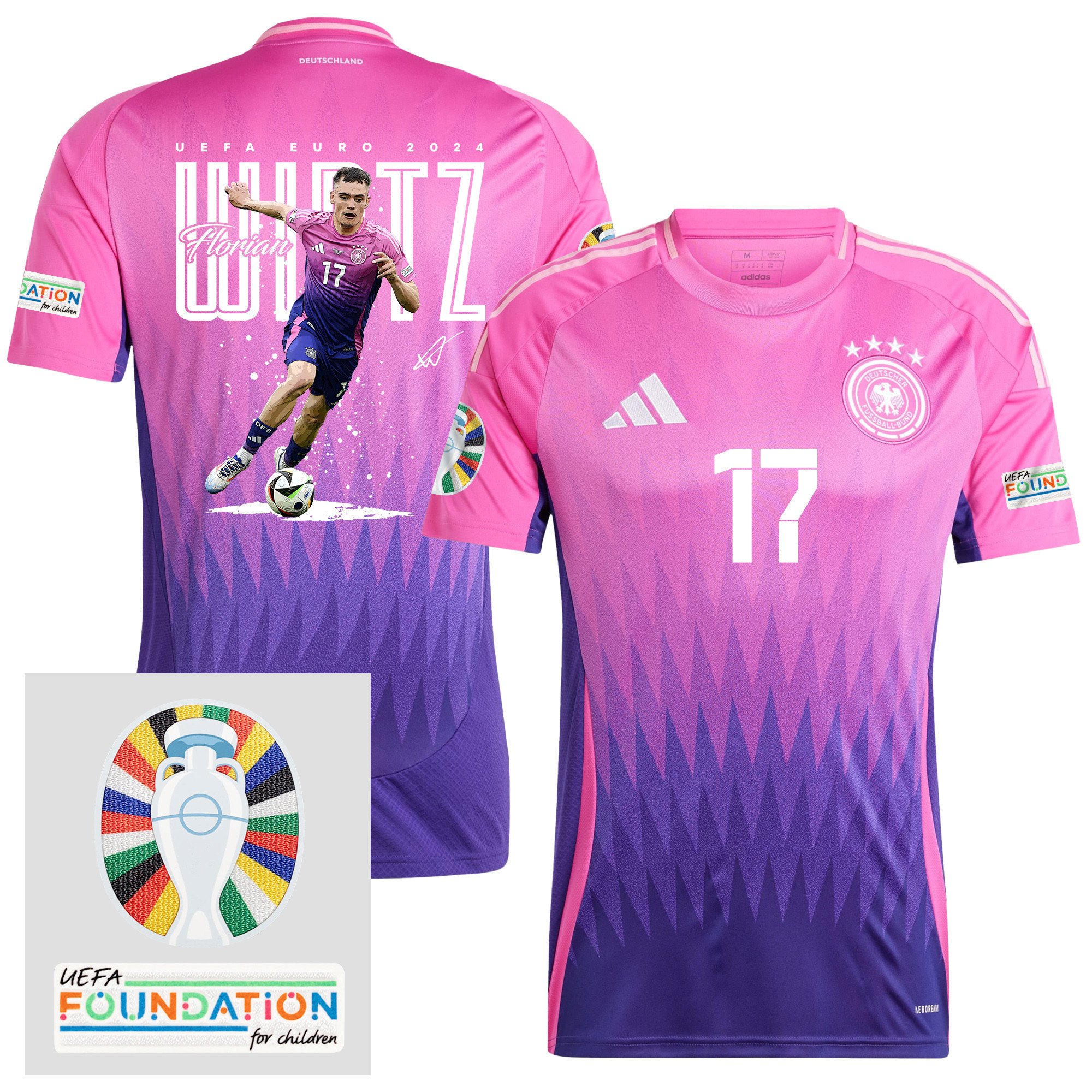Florian Wirtz 17 Pacey Player Of Germany 2024/25 Men Away Jersey - UEFA Foundation Patch