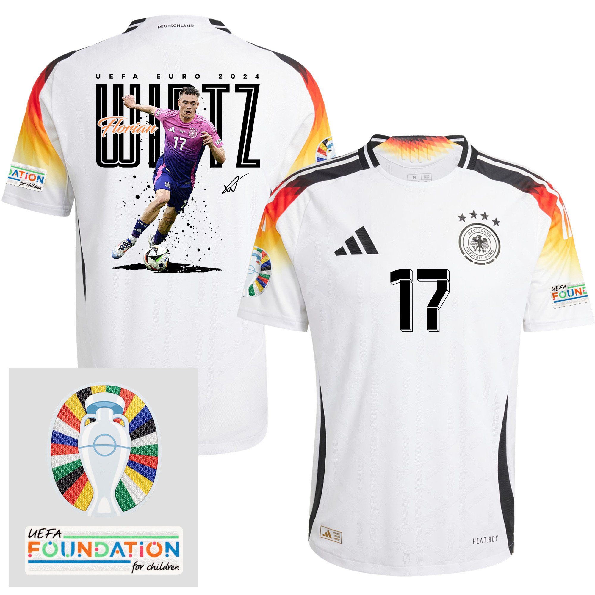 Florian Wirtz 17 Pacey Player Of Germany 2024/25 Men Home Jersey - UEFA Foundation Patch