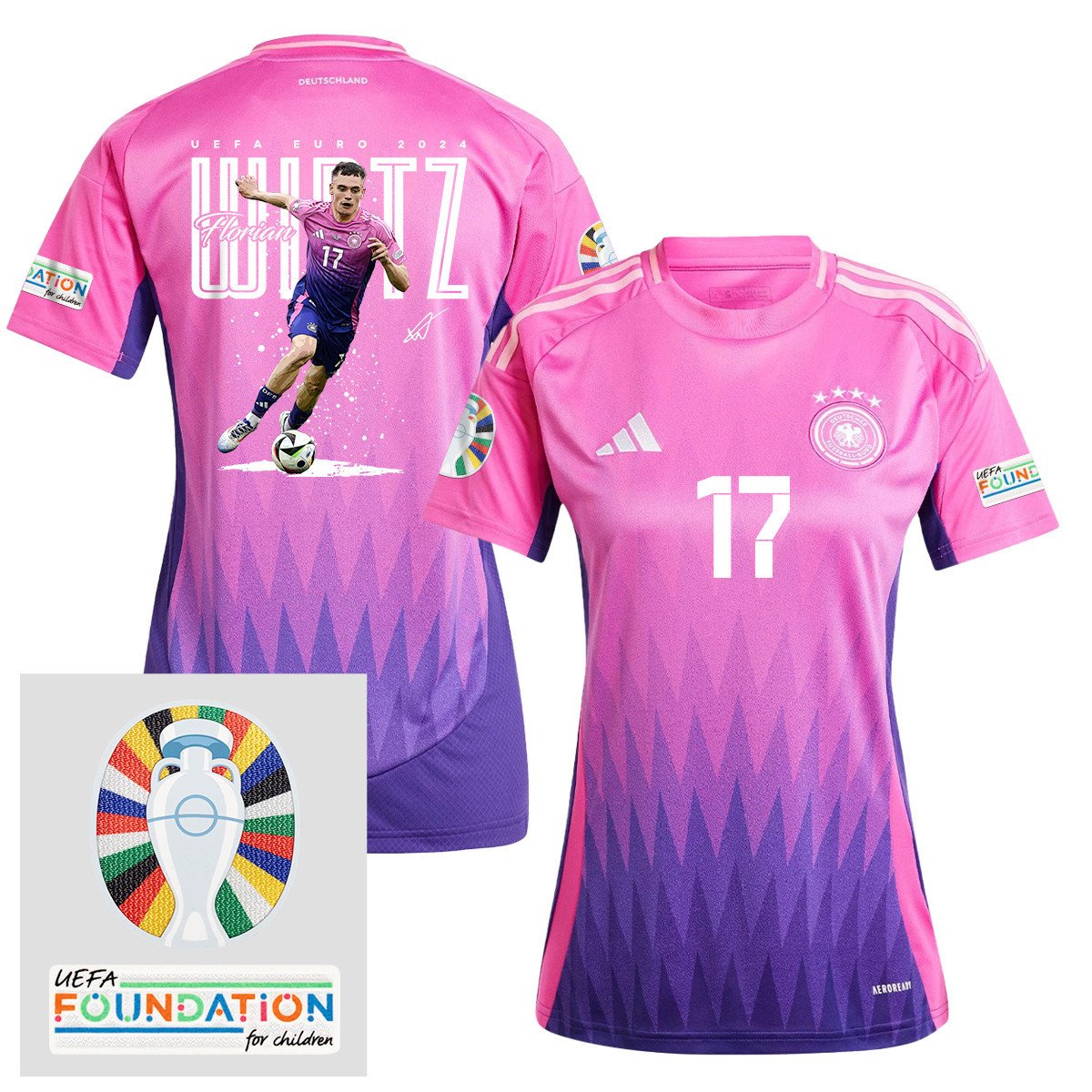 Florian Wirtz 17 Pacey Player Of Germany 2024/25 Women's Jersey - UEFA Foundation Patch