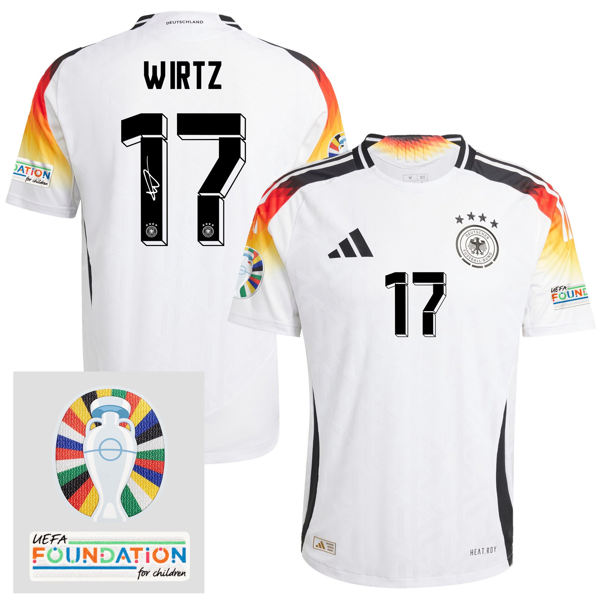 Florian Wirtz 17 Signed Germany 2024/25 Home Jersey - Autographed, Euro UEFA Patch - Men, White