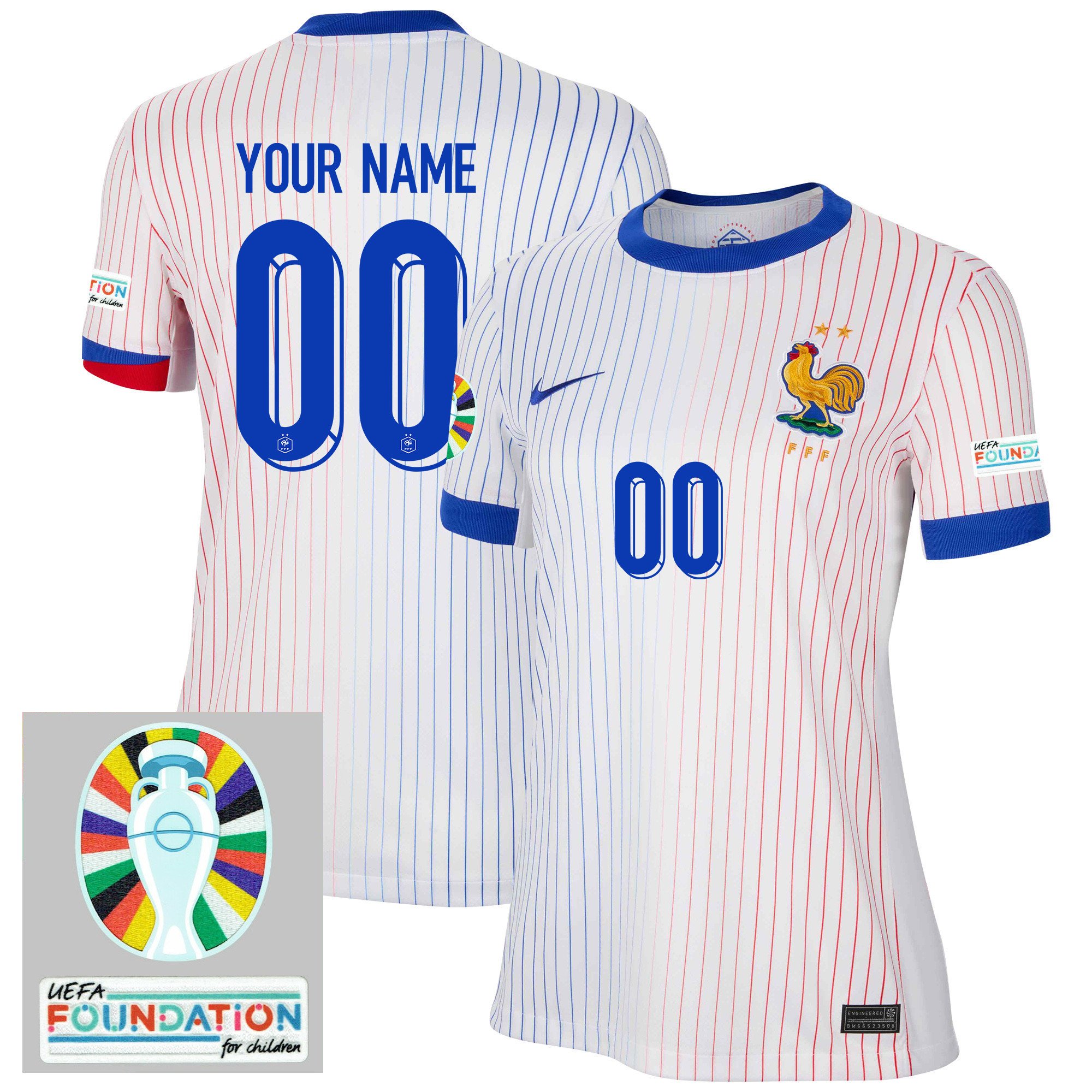 France National Team 2024/25 Women's Away Jersey Customized - Euro UEFA Patch - White