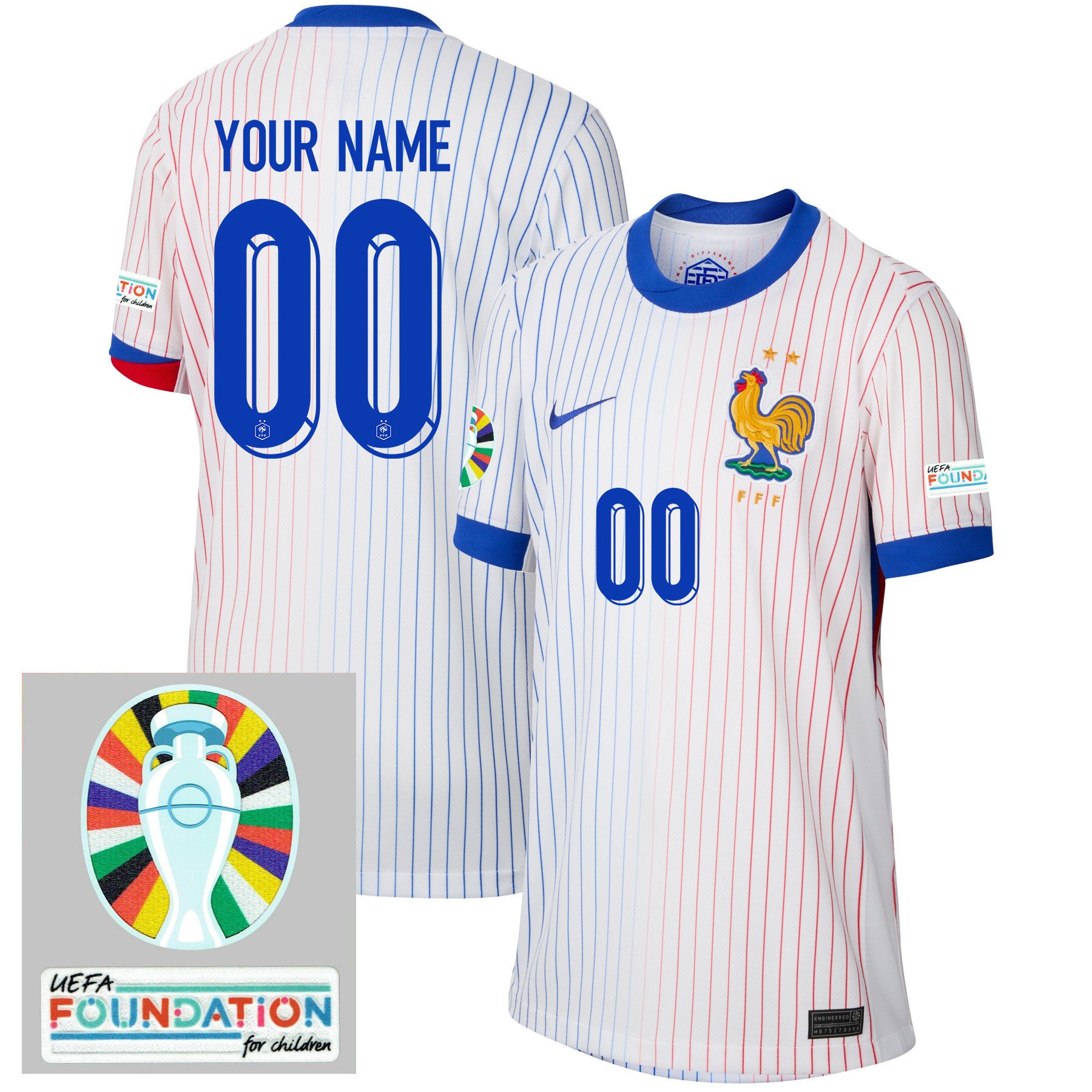 France National Team 2024/25 YOUTH Away Jersey Customized - Euro UEFA Patch - White