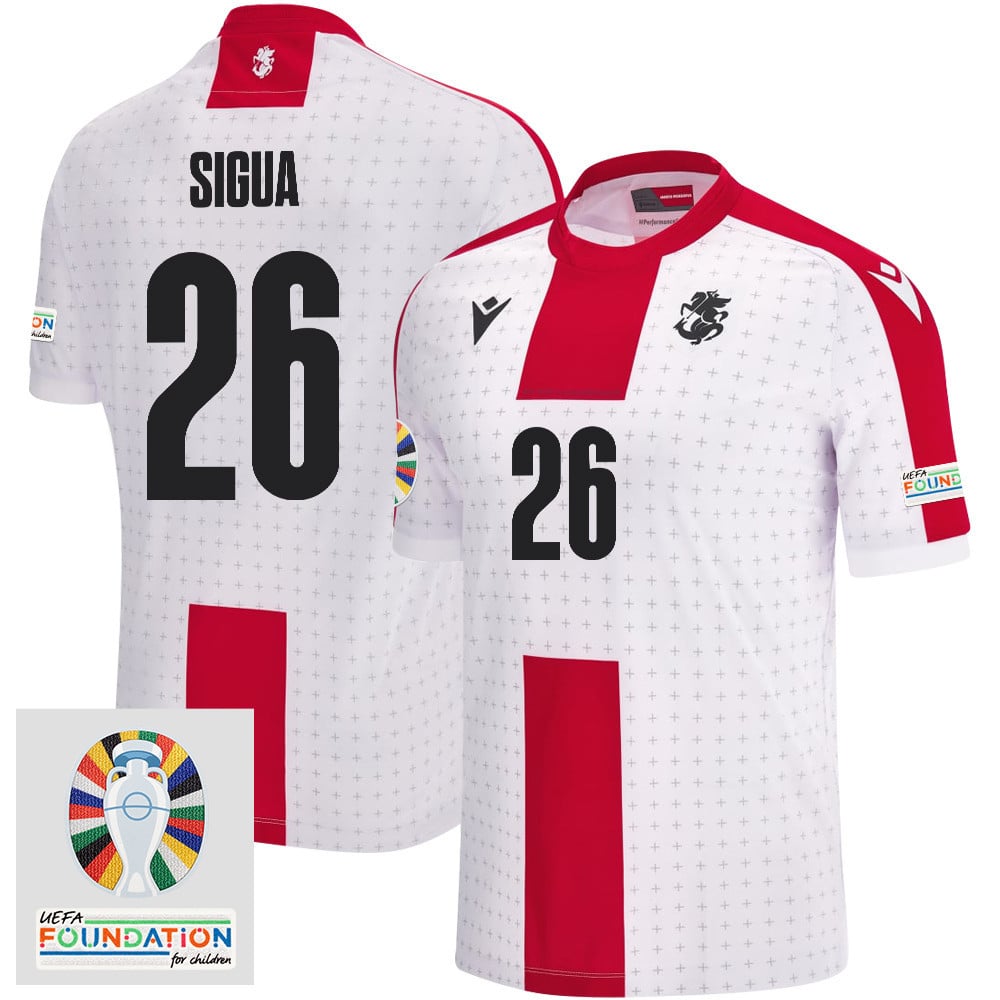 Gabriel Sigua 26 Georgia National Team 2024 Euro & Foundation Patch Home Men Jersey - White