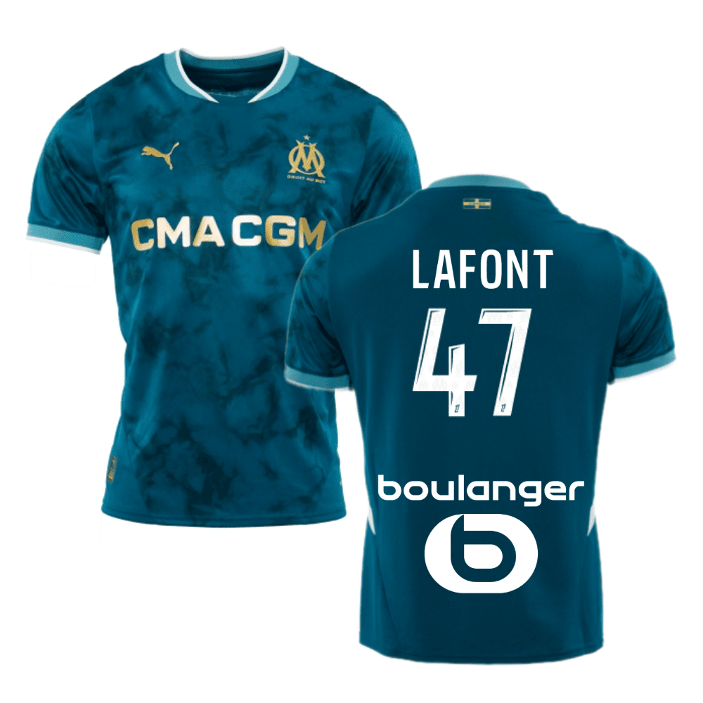 Gaël Lafont 47 Olympique de Marseille 2024/25 Away Men Jersey - Turquoise Blue