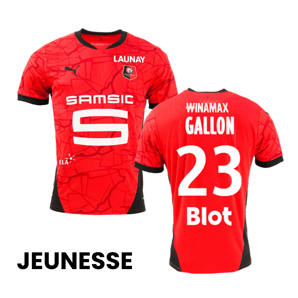 Gauthier Gallon 23 Stade Rennais F.C. 2024/25 Home YOUTH Jersey - Red