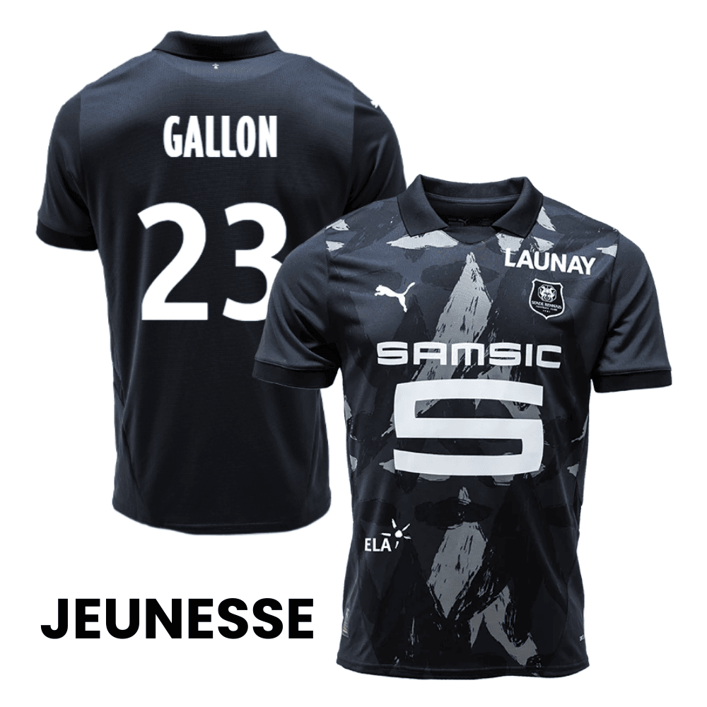 Gauthier Gallon 23 Stade Rennais F.C. 2024/25 Third YOUTH Jersey - Black
