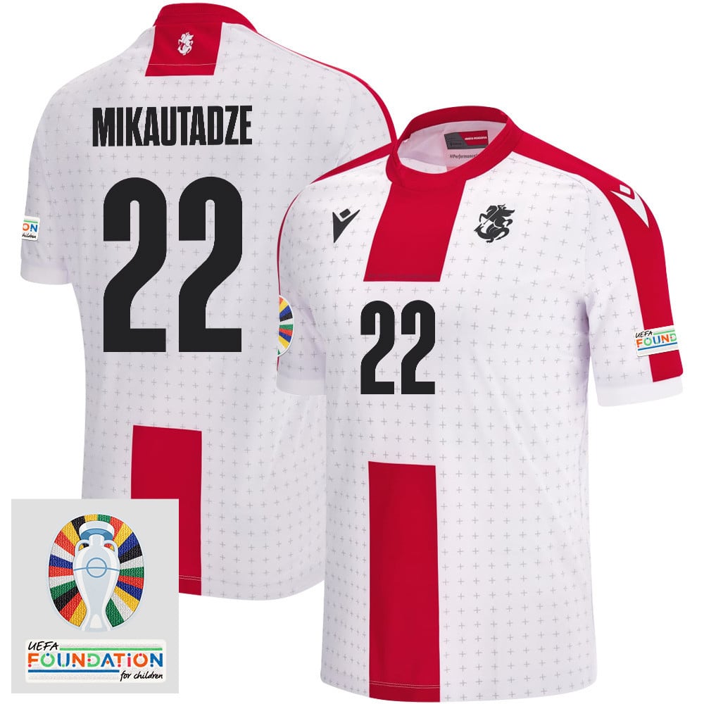 Georges Mikautadze 22 Georgia National Team 2024 Euro & Foundation Patch Home Men Jersey - White