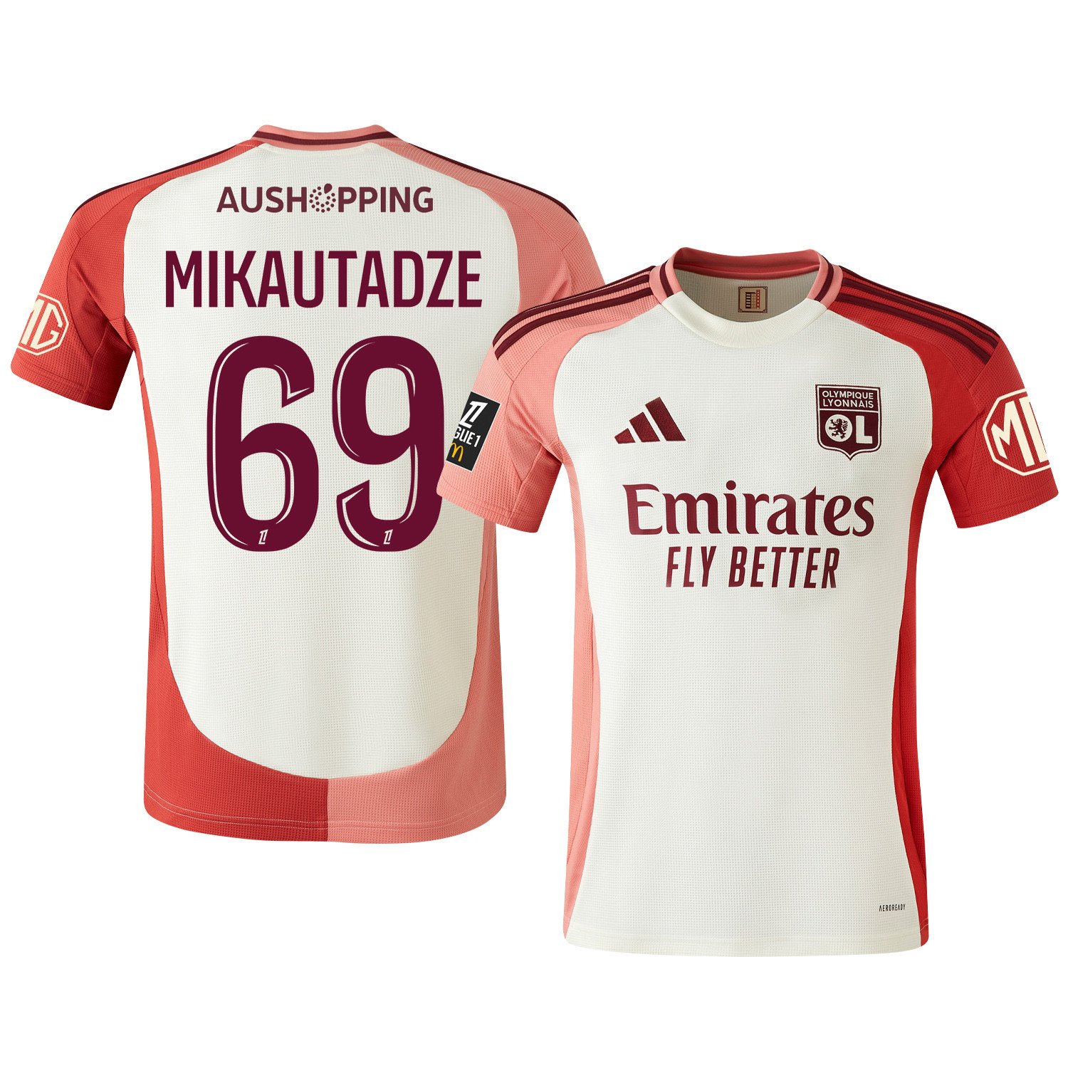 Georges Mikautadze 69 Olympique Lyonnais 2024/25 Third Men Jersey - Cream