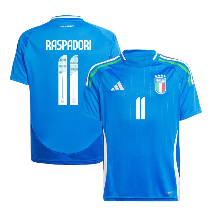 Giacomo Raspadori 11 Italy National Team 2024/25 Home YOUTH Jersey - Blue