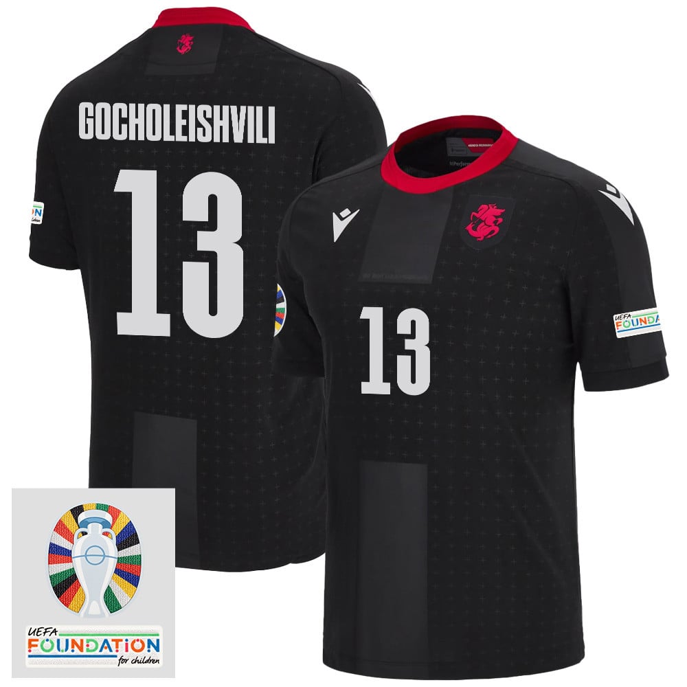 Giorgi Gocholeishvili 13 Georgia National Team 2024 Euro & Foundation Patch Away Men Jersey - Black