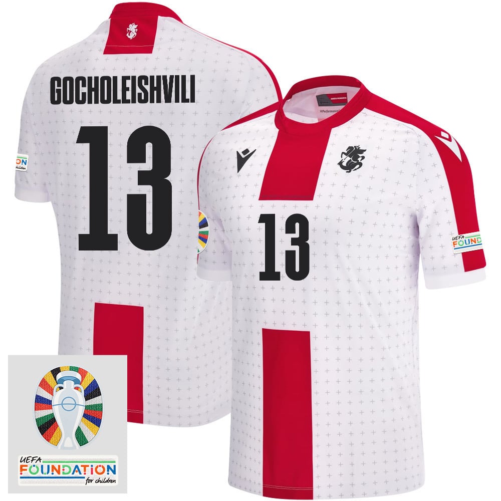 Giorgi Gocholeishvili 13 Georgia National Team 2024 Euro & Foundation Patch Home Men Jersey - White
