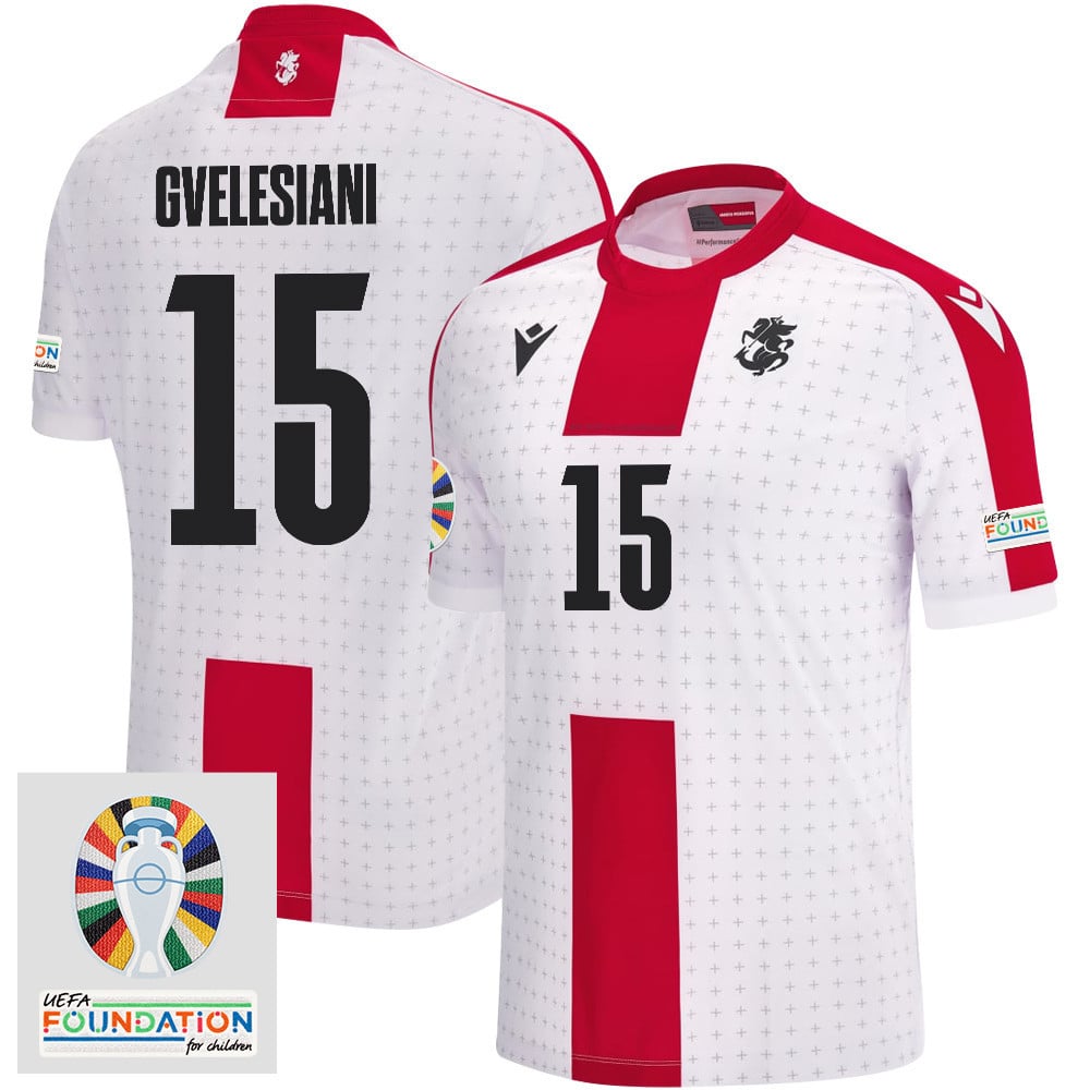 Giorgi Gvelesiani 15 Georgia National Team 2024 Euro & Foundation Patch Home Men Jersey - White