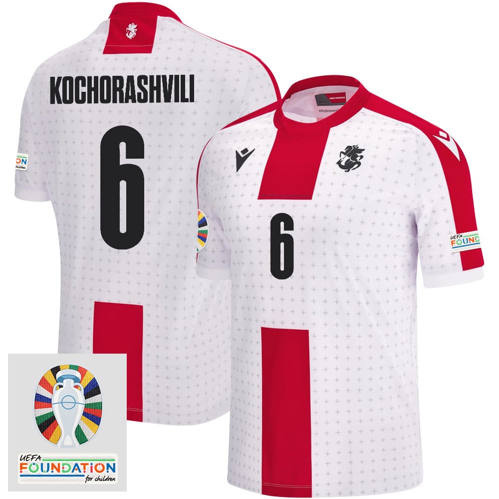 Giorgi Kochorashvili 6 Georgia National Team 2024 Euro & Foundation Patch Home Men Jersey - White