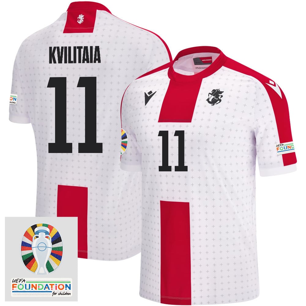Giorgi Kvilitaia 11 Georgia National Team 2024 Euro & Foundation Patch Home Men Jersey - White