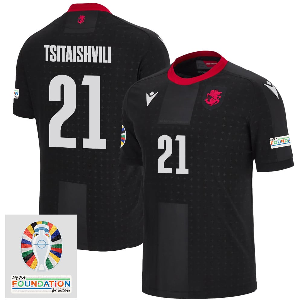 Giorgi Tsitaishvili 21 Georgia National Team 2024 Euro & Foundation Patch Away Men Jersey - Black