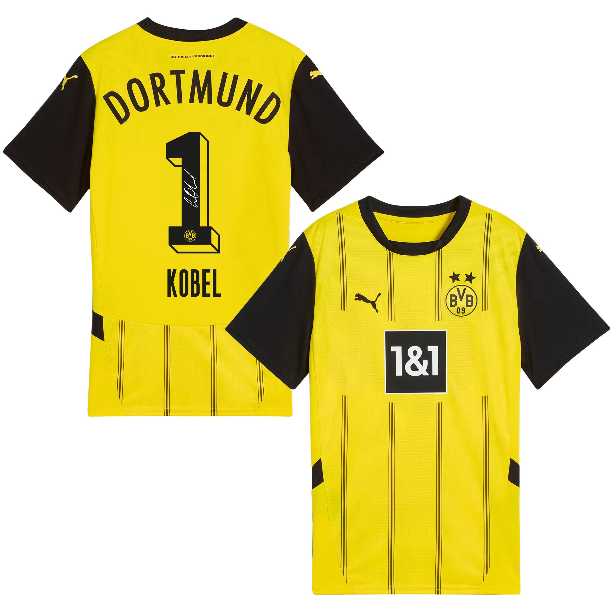 Gregor Kobel 1 Signed Borussia Dortmund 2024/25 Home Jersey Autographed - Men, Yellow