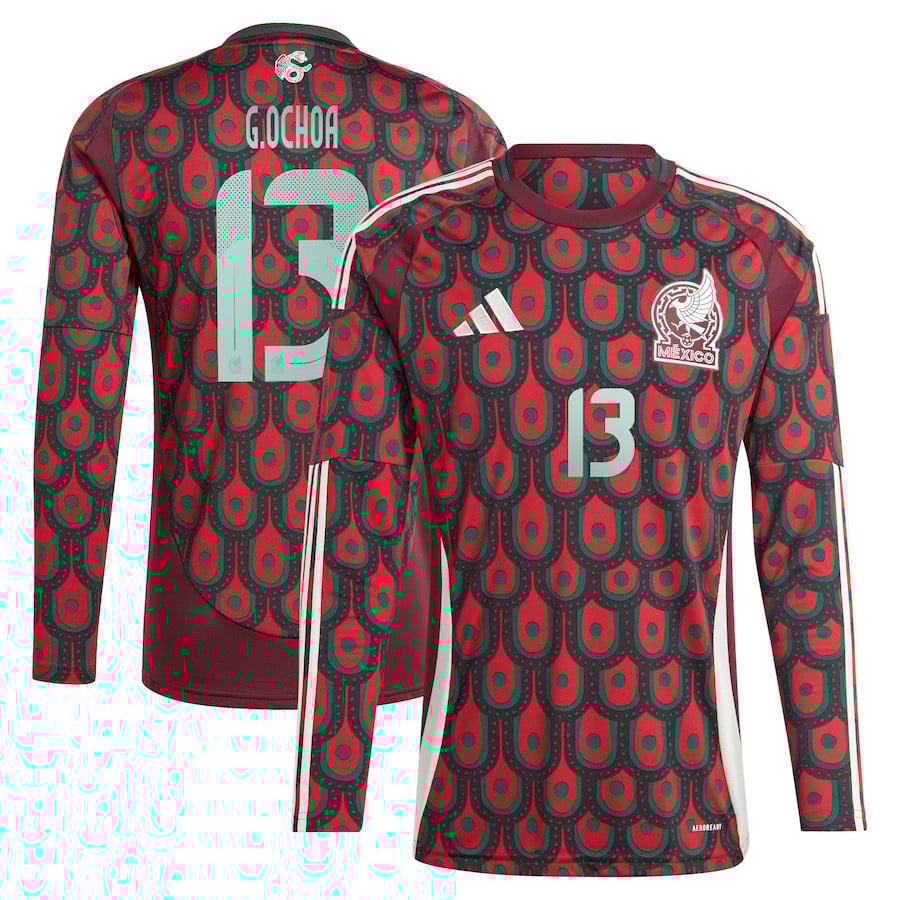 Guillermo Ochoa 13 Mexico National Team 2024 Home Long Sleeve Men Jersey - Burgundy