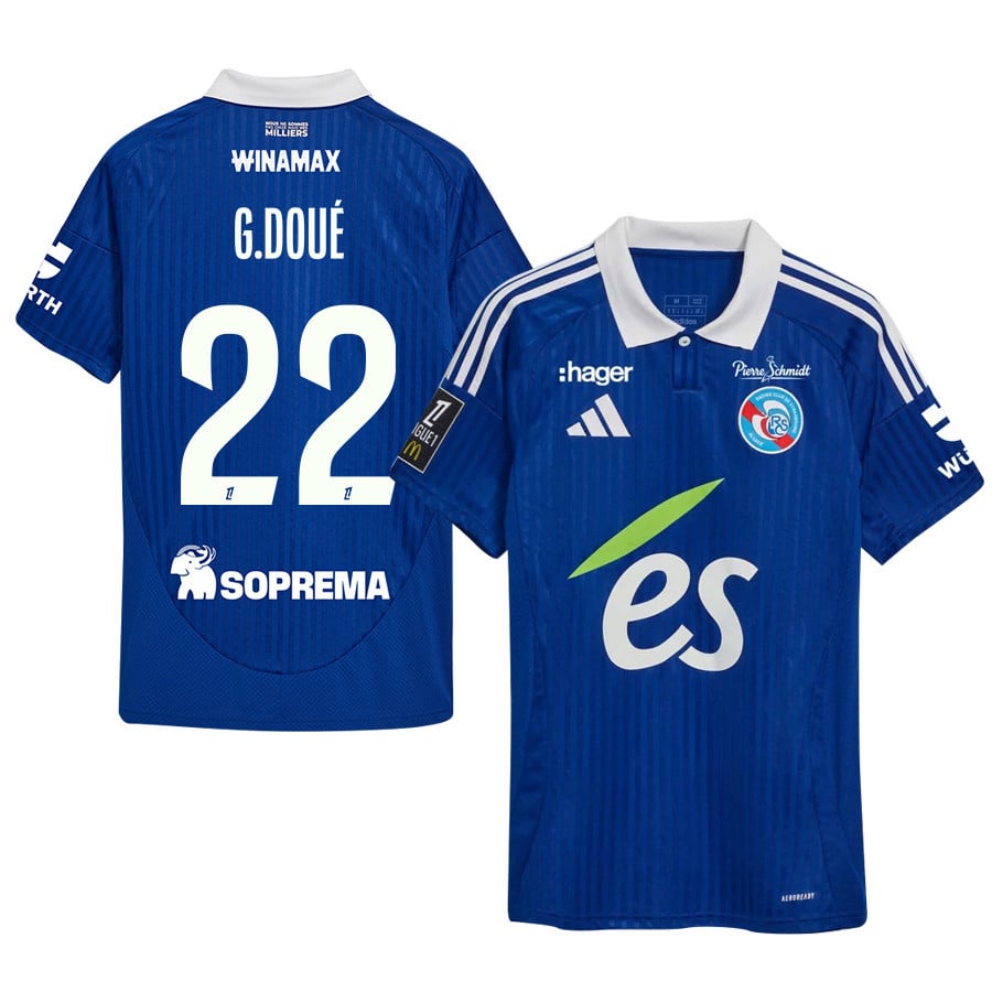 Guéla Doué 22 RC Strasbourg Alsace 2024/25 Home Men Jersey - Blue