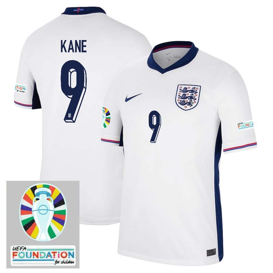 Harry Kane 9 England National Team 2024/25 Home Jersey - Euro UEFA Patch - Men, White
