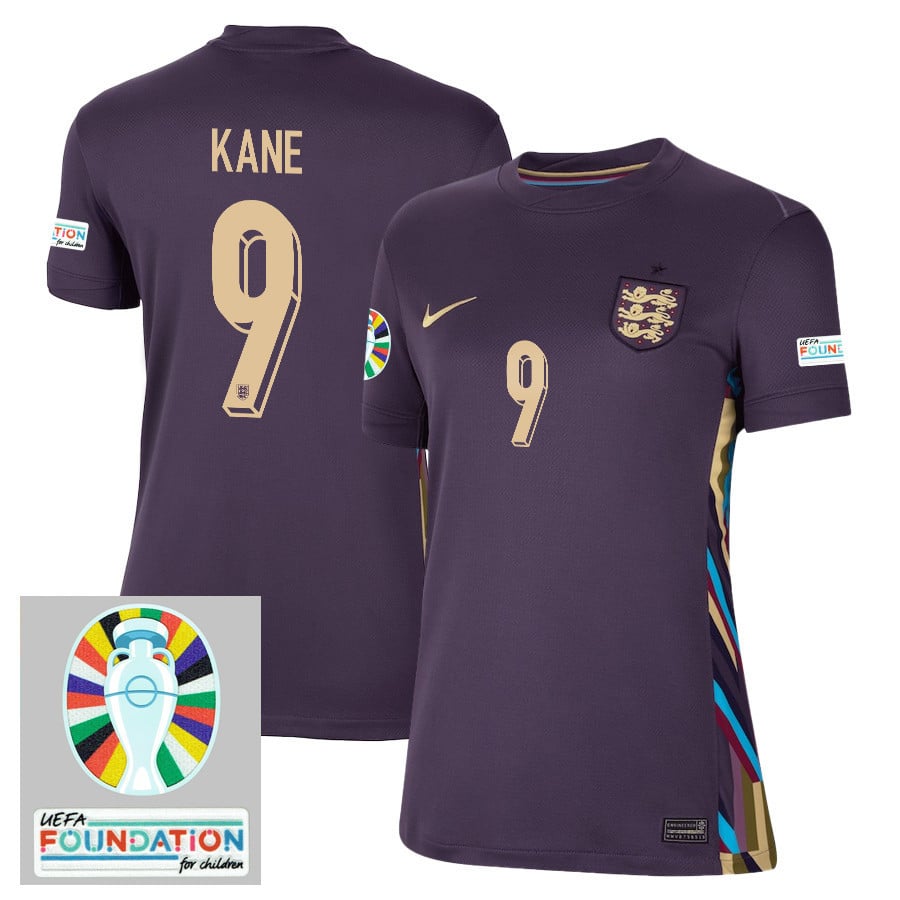 Harry Kane 9 England National Team 2024/25 Women's Away Jersey - Euro UEFA Patch