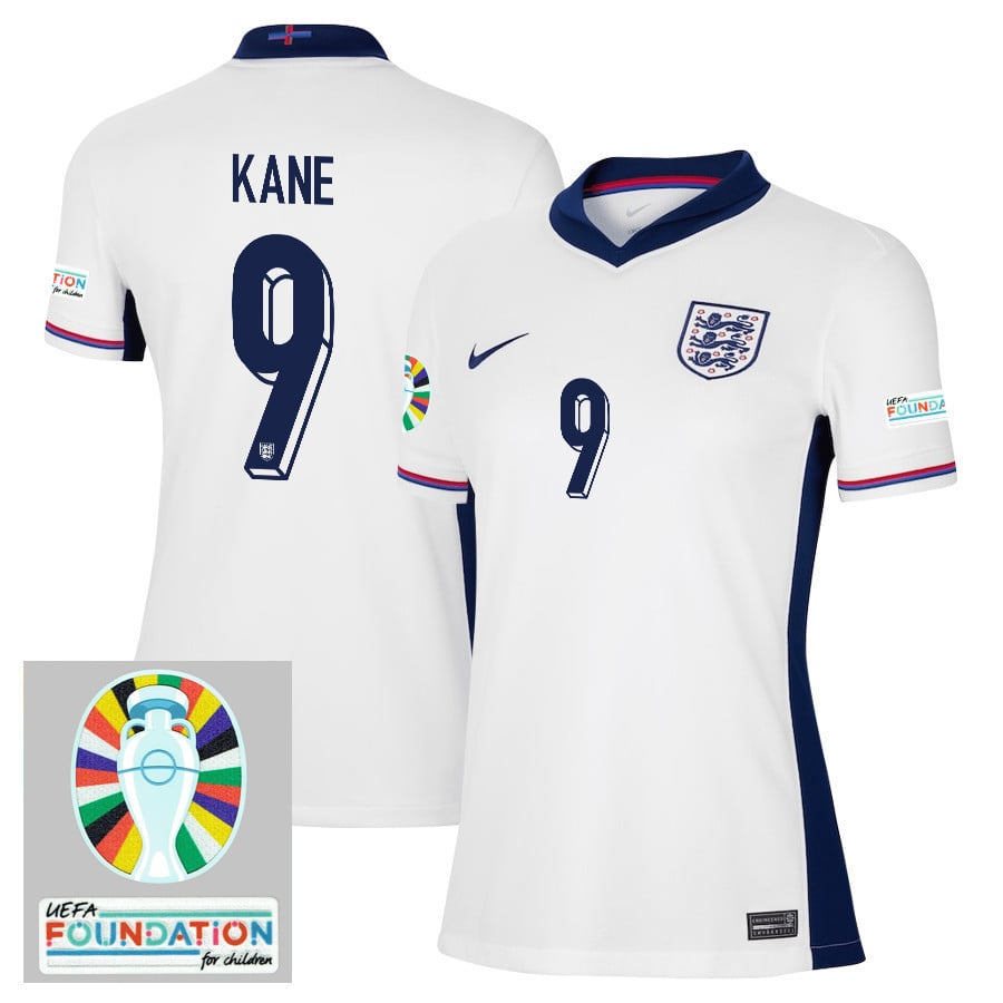 Harry Kane 9 England National Team 2024/25 Women's Home Jersey - Euro UEFA Patch - White