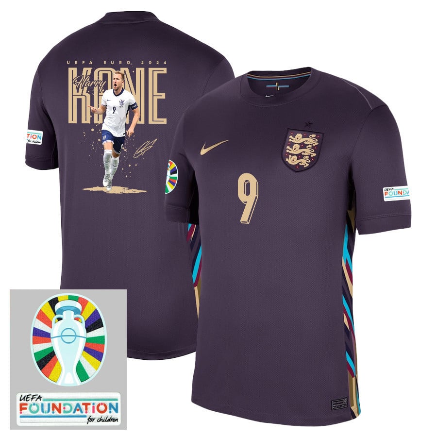 Harry Kane 9 The Golden Boy England 2024/25 Away Stadium Football Jersey - Men Purple