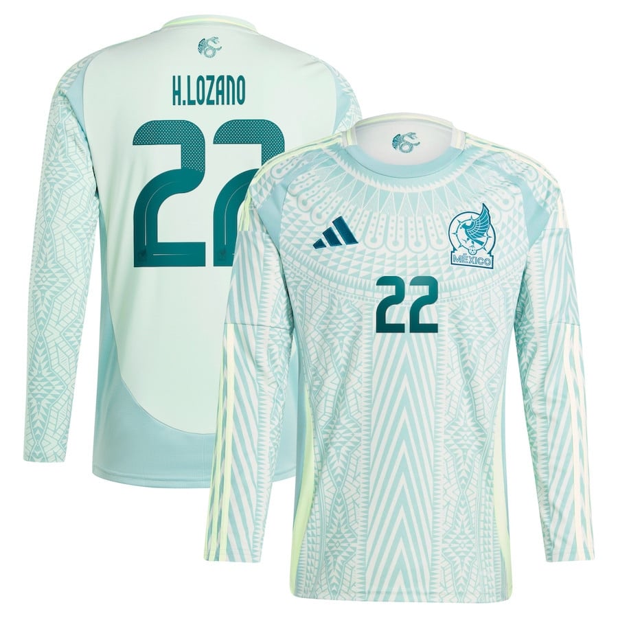 Hirving Lozano 22 Mexico National Team 2024 Away Long Sleeve Men Jersey - Green