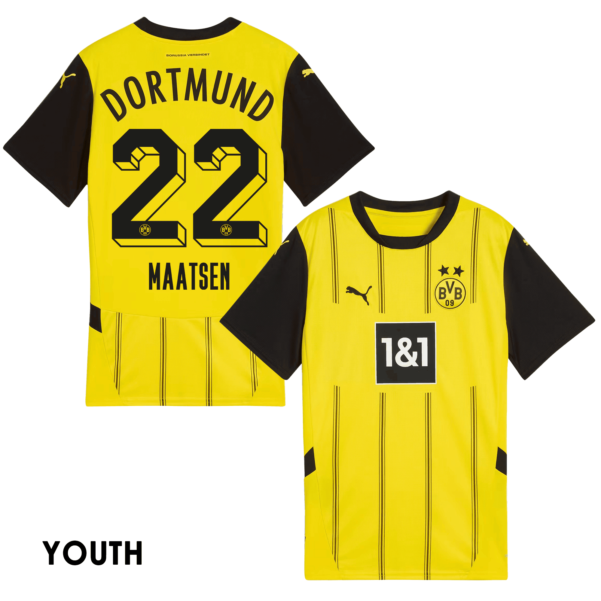 Ian Maatsen 22 Borussia Dortmund 2024/25 YOUTH Home Jersey - Yellow