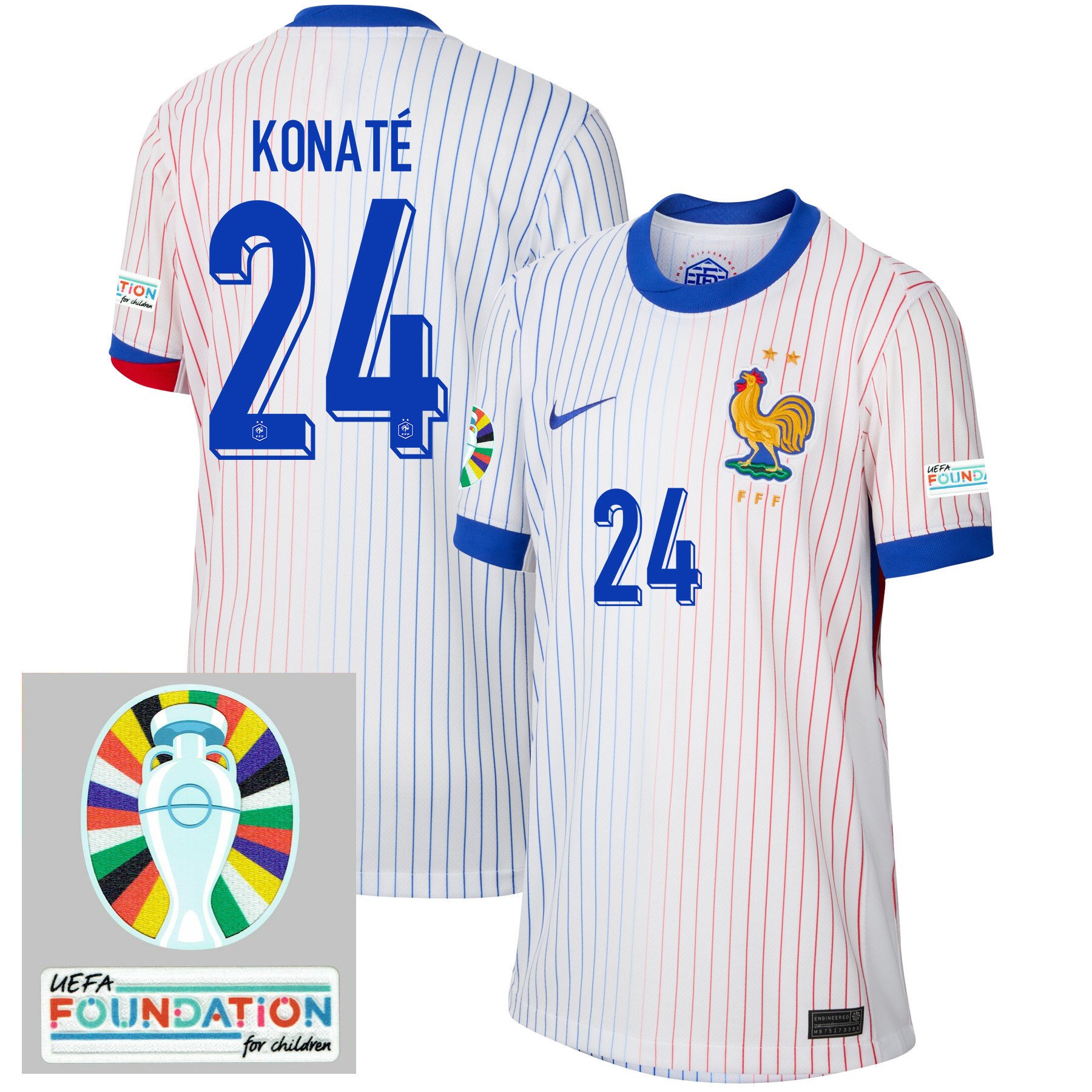 Ibrahima Konaté 24 France National Team 2024/25 YOUTH Away Jersey - Euro UEFA Patch - White