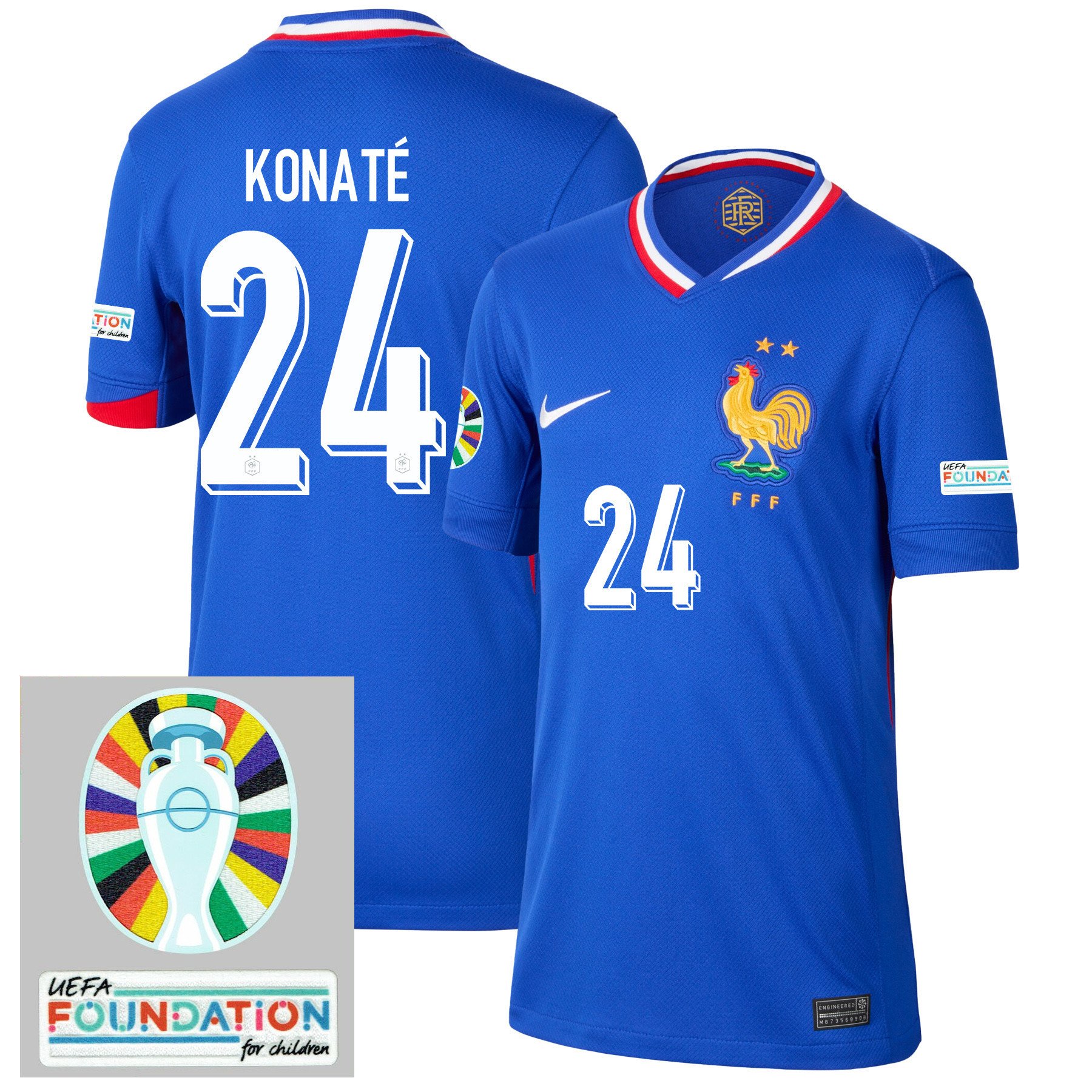 Ibrahima Konaté 24 France National Team 2024/25 YOUTH Home Jersey - Euro UEFA Patch - Blue