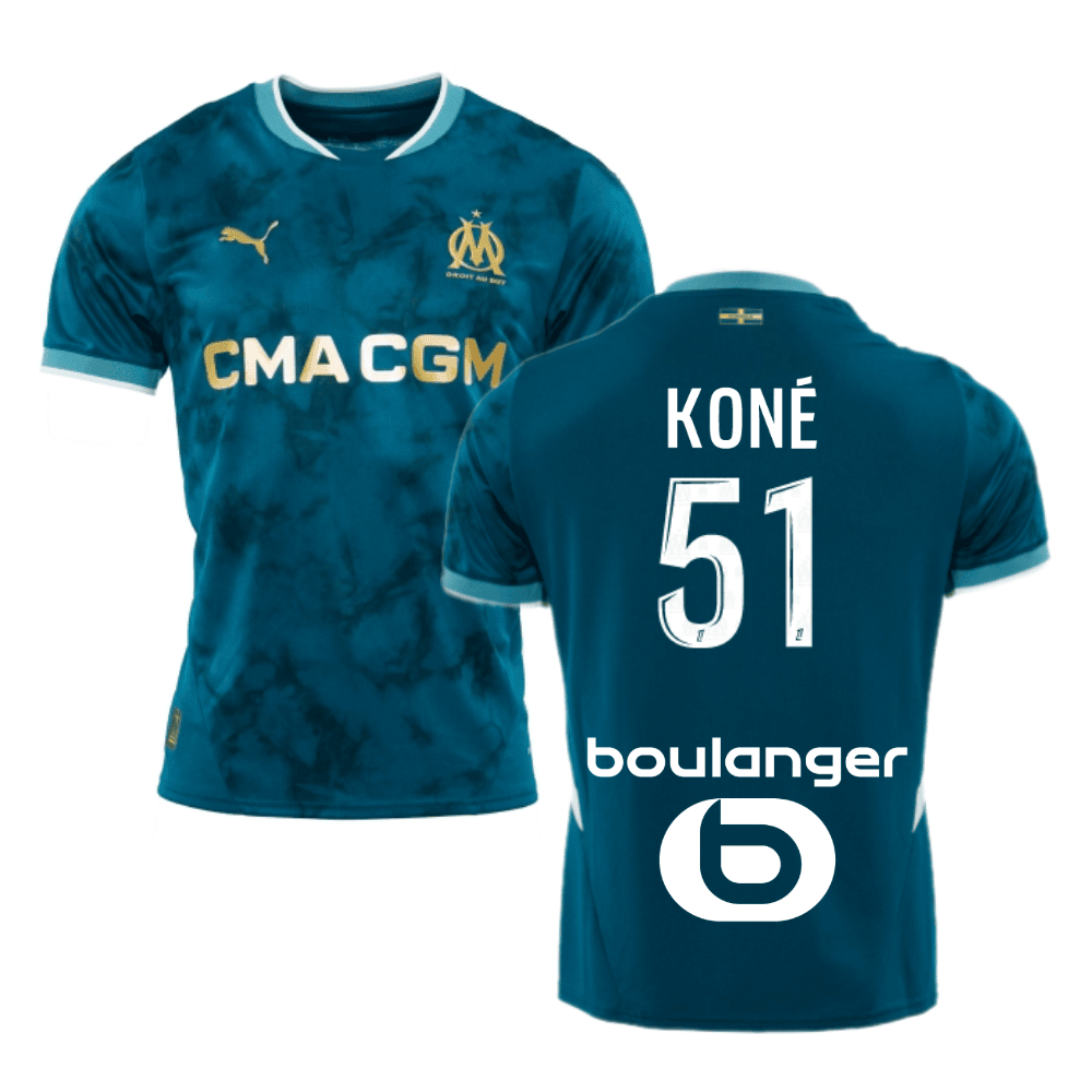 Ismaël Koné 51 Olympique de Marseille 2024/25 Away Men Jersey - Turquoise Blue