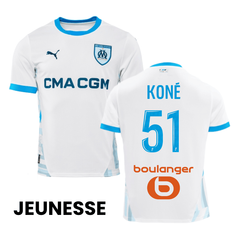 Ismaël Koné 51 Olympique de Marseille 2024/25 Home YOUTH Jersey - White