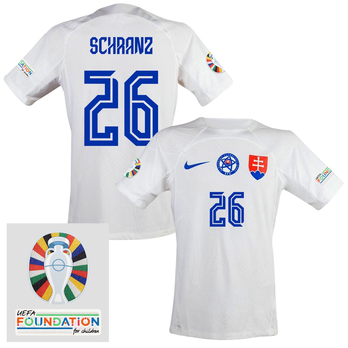 Ivan Schranz 26 Slovakia National Team 2024 Euro & Foundation Patch Away Men Jersey - White