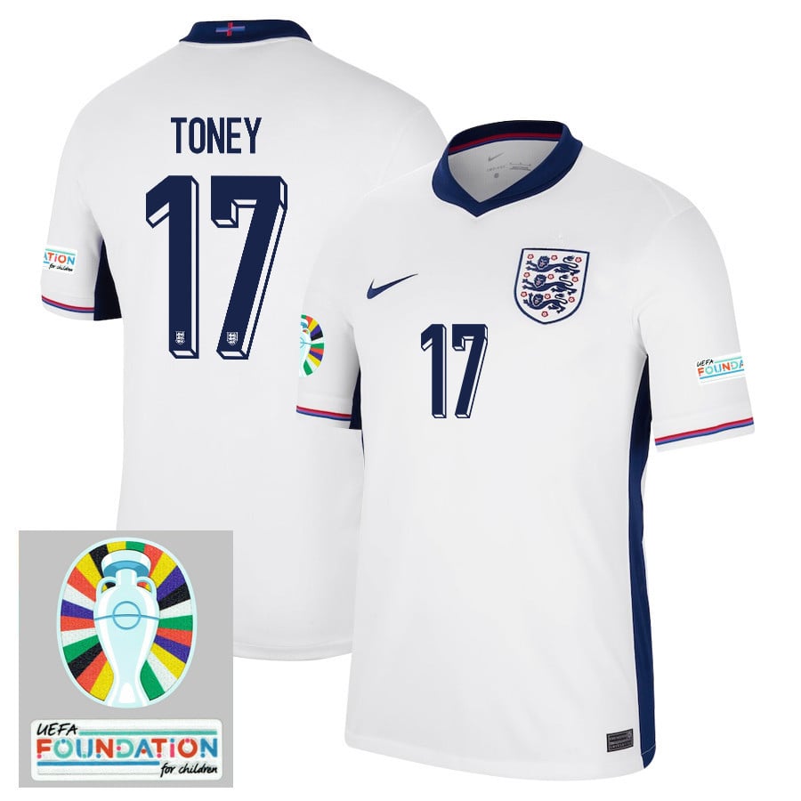 Ivan Toney 17 England National Team 2024/25 Home Jersey - Euro UEFA Patch - Men, White