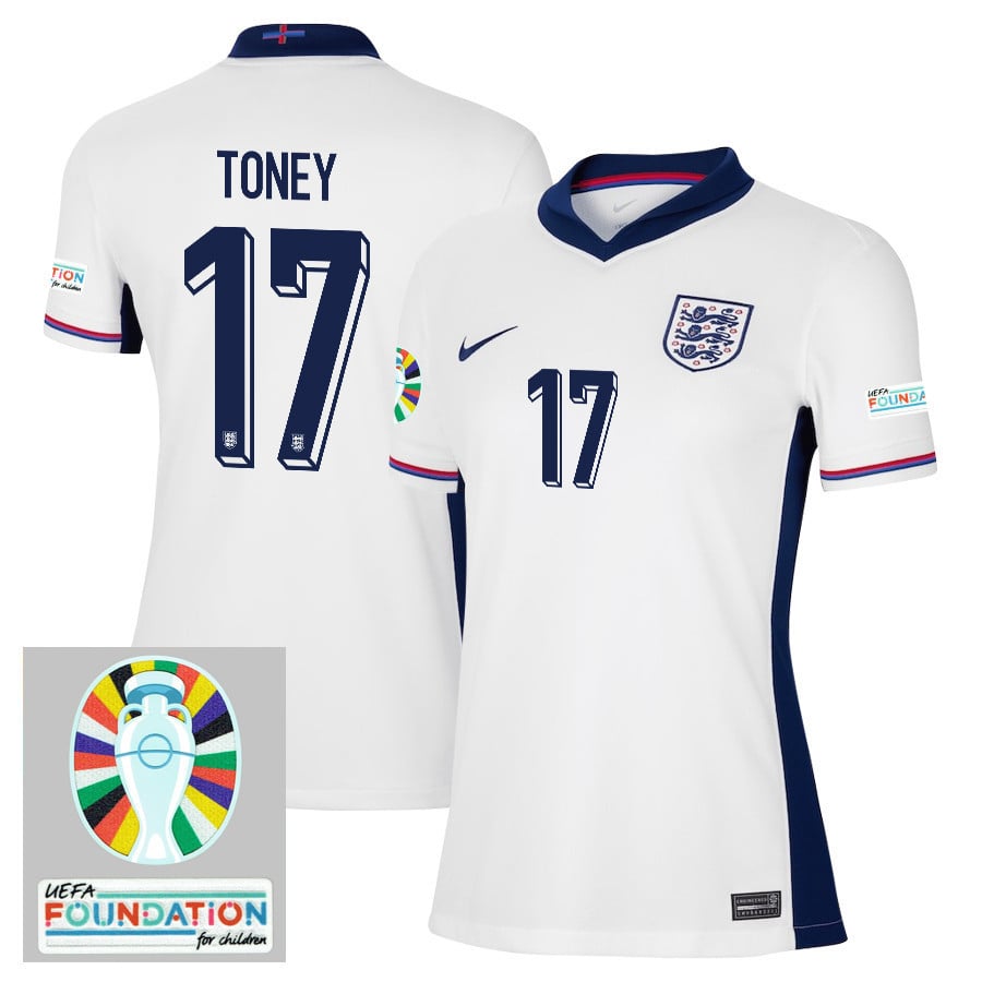 Ivan Toney 17 England National Team 2024/25 Women's Home Jersey - Euro UEFA Patch - White
