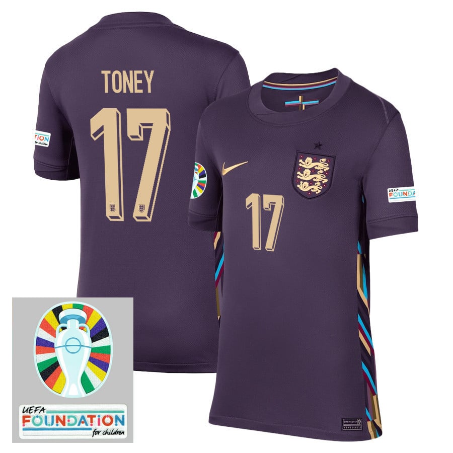Ivan Toney 17 England National Team 2024/25 YOUTH Away Stadium Jersey - Euro UEFA Patch