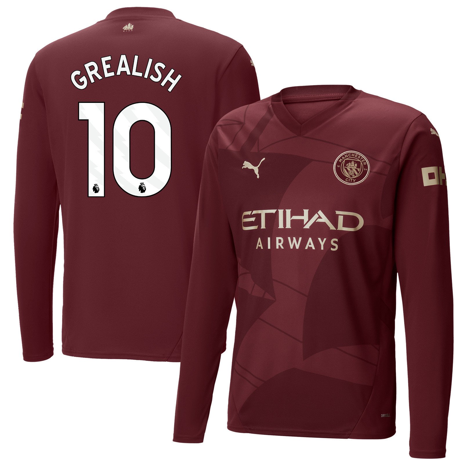 Jack Grealish 10 Manchester City 2024/25 Third Long Sleeve Men Jersey - Burgundy