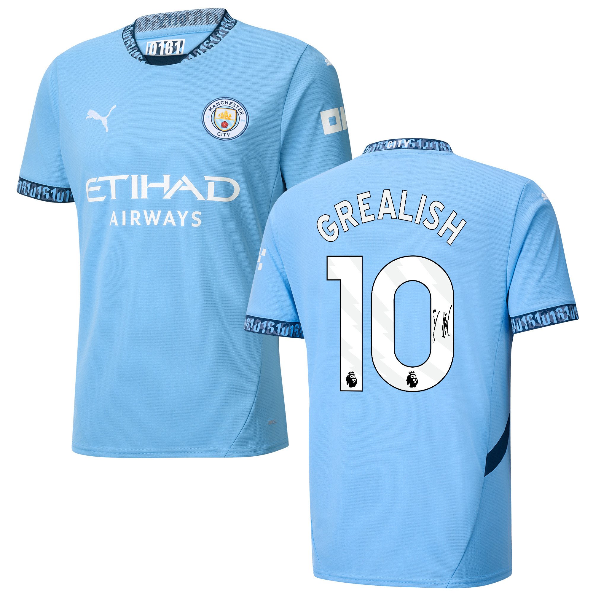 Jack Grealish 10 Signed Manchester City 2024/25 Home Jersey Autographed - Light Blue