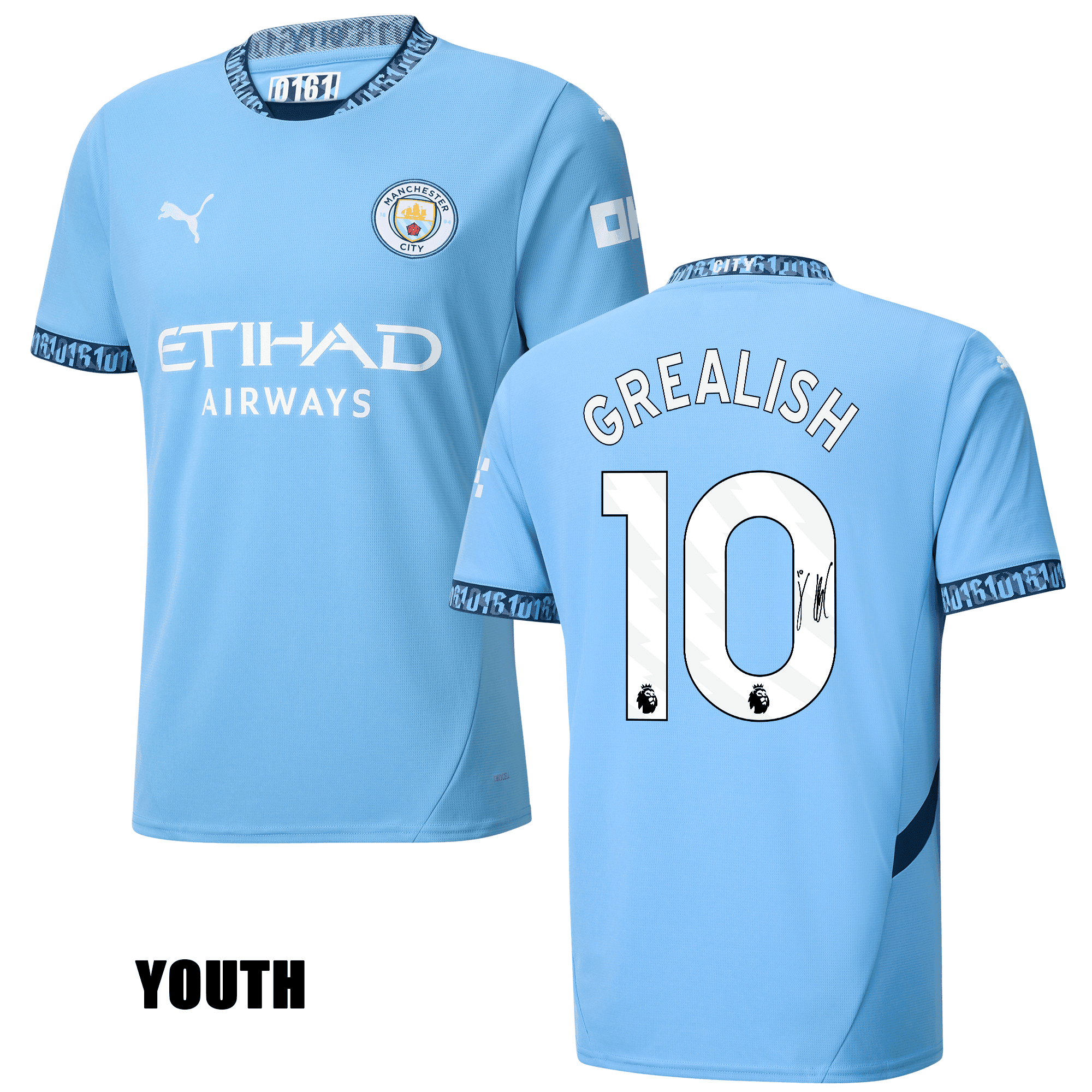 Jack Grealish 10 Signed Manchester City 2024/25 YOUTH Home Jersey Autographed - Light Blue