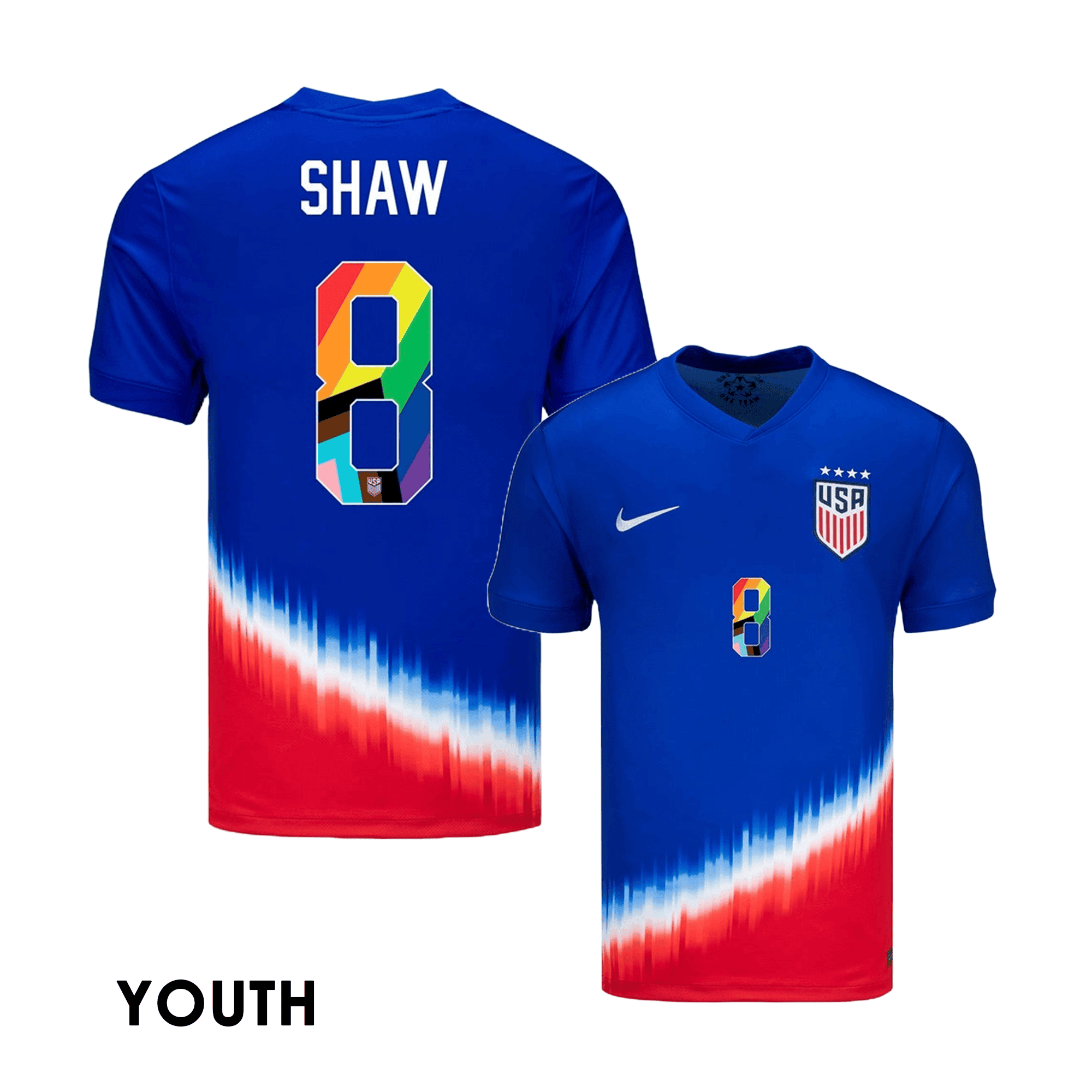 Jaedyn Shaw 8 USWNT 2024 Pride-Themed YOUTH Away Jersey - Blue