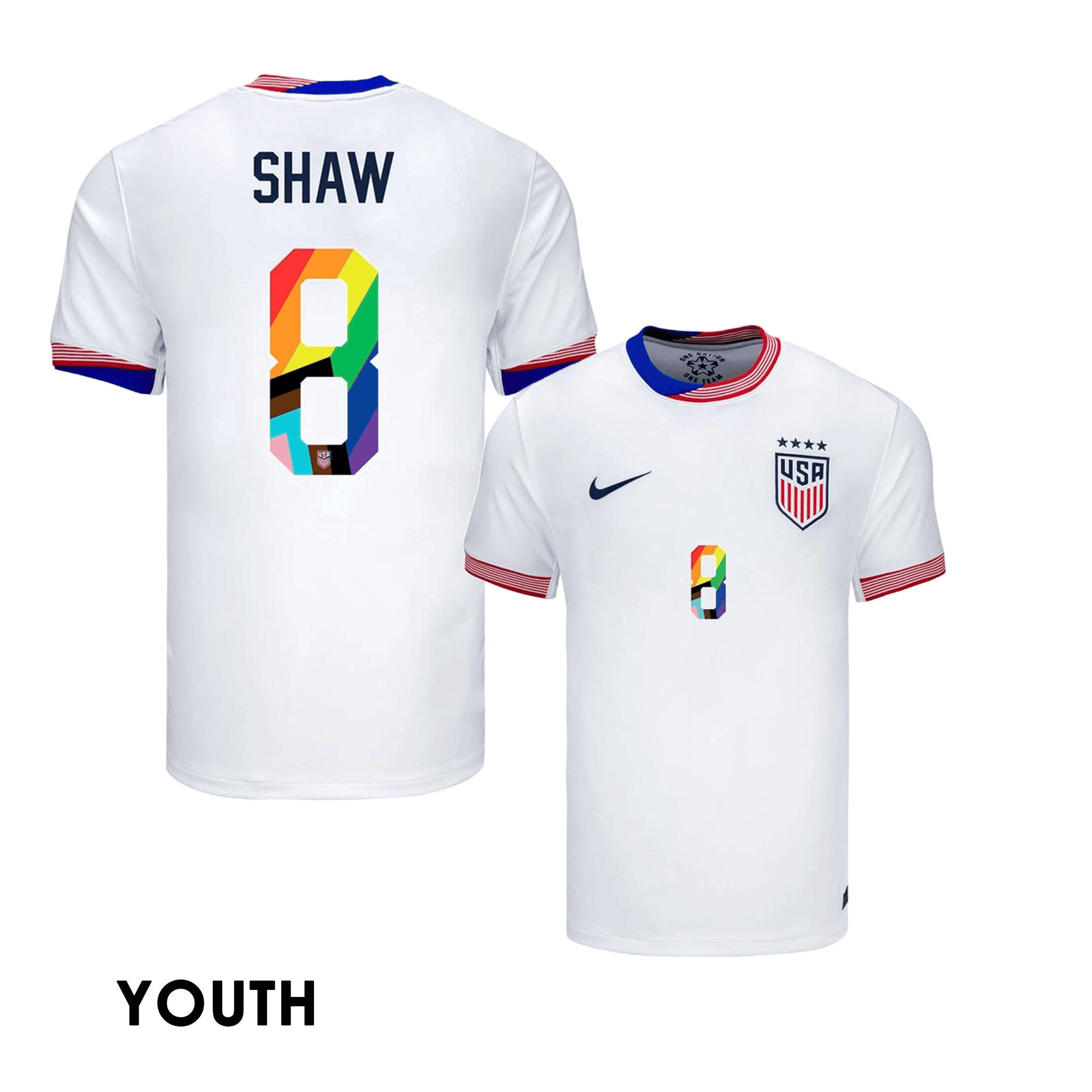 Jaedyn Shaw 8 USWNT 2024 Pride-Themed YOUTH Home Jersey - White