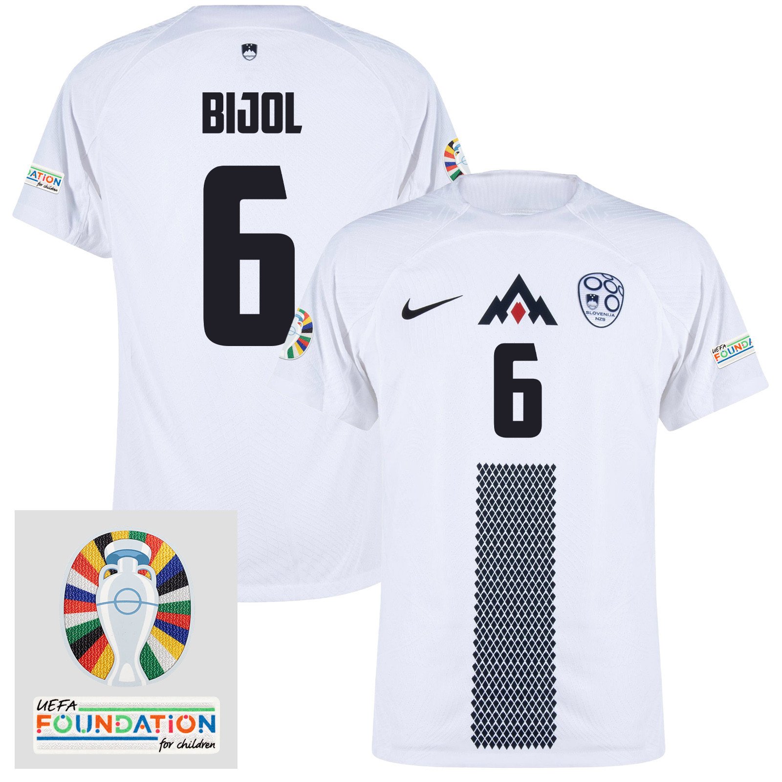 Jaka Bijol 6 Slovenia National Team 2024 Euro & Foundation Patch Home Men Jersey - White