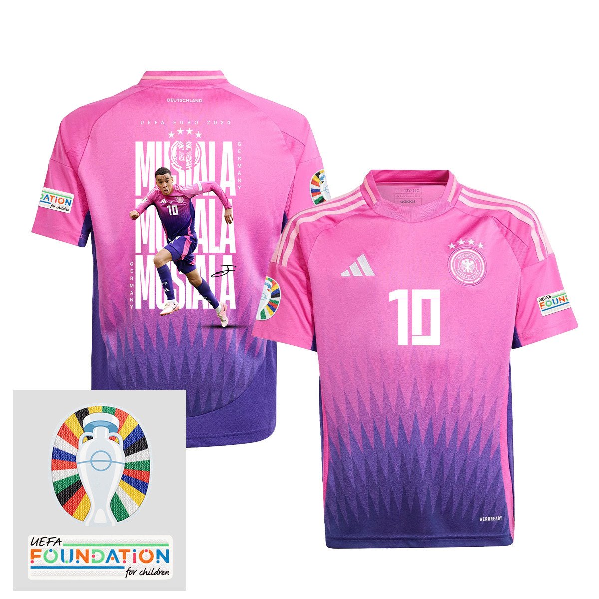 Jamal Musiala 10 Germany 2024/25 YOUTH Away Jersey Player's Moment - UEFA Foundation Patch