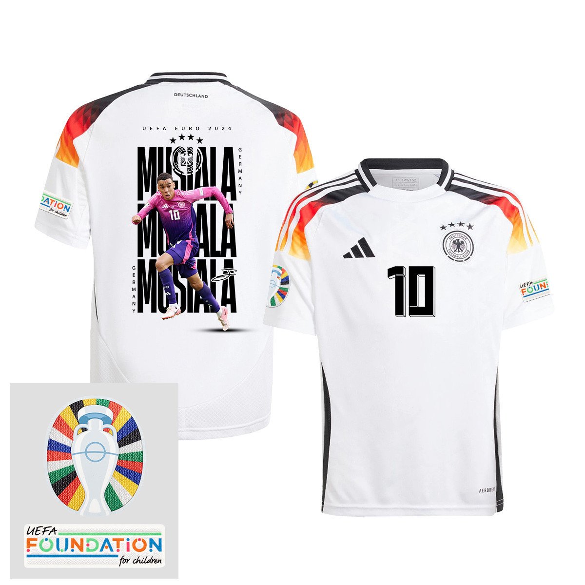 Jamal Musiala 10 Germany 2024/25 YOUTH Home Jersey Player's Moment - UEFA Foundation Patch