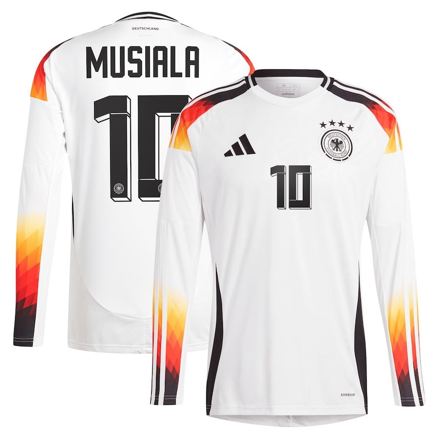 Jamal Musiala 10 Germany National Team 2024 Home Long Sleeve Men Jersey - White