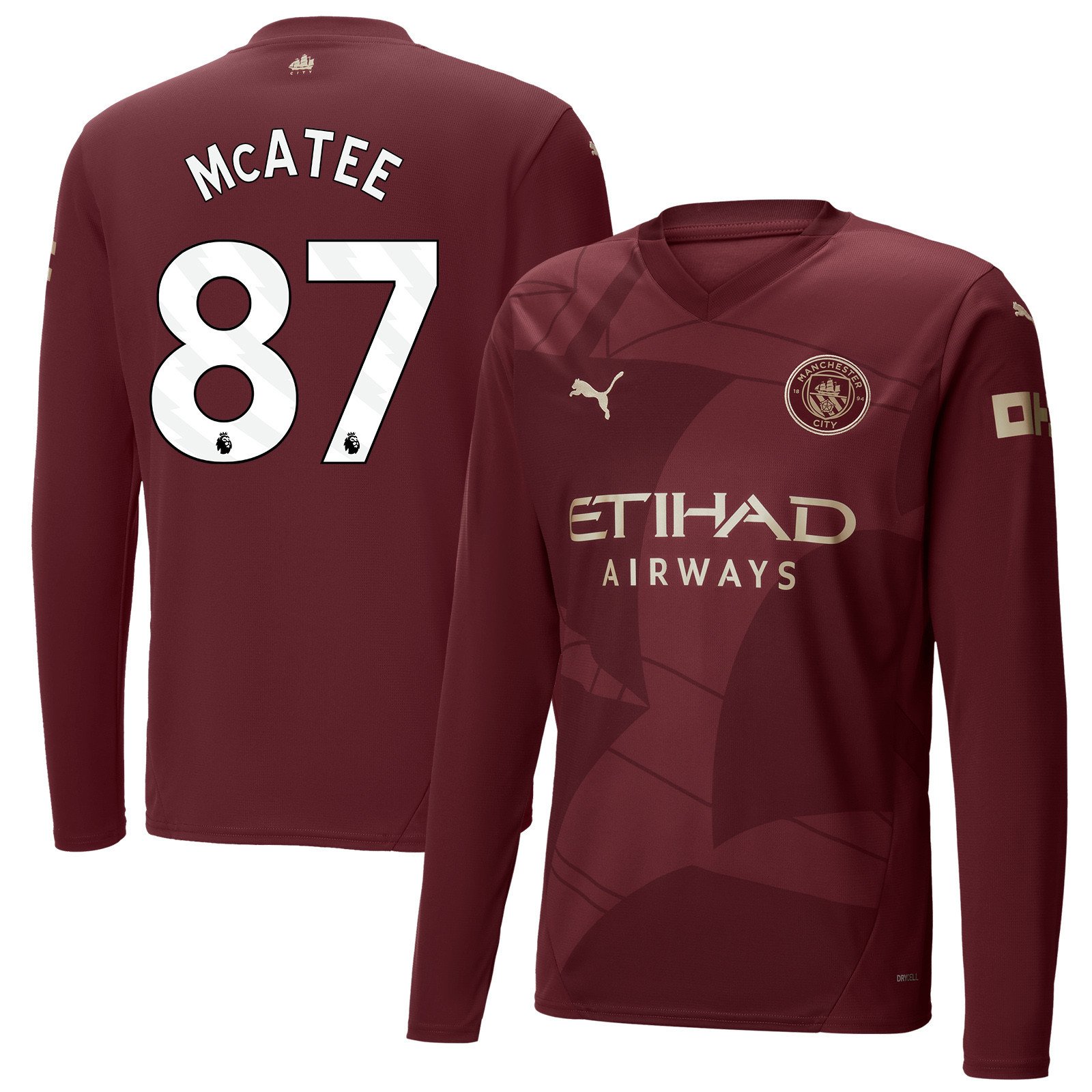 James McAtee 87 Manchester City 2024/25 Third Long Sleeve Men Jersey - Burgundy
