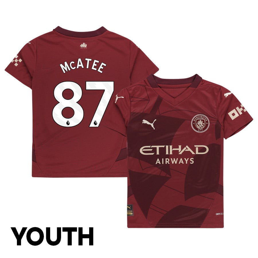 James McAtee 87 Manchester City 2024/25 Third YOUTH Jersey - Burgundy