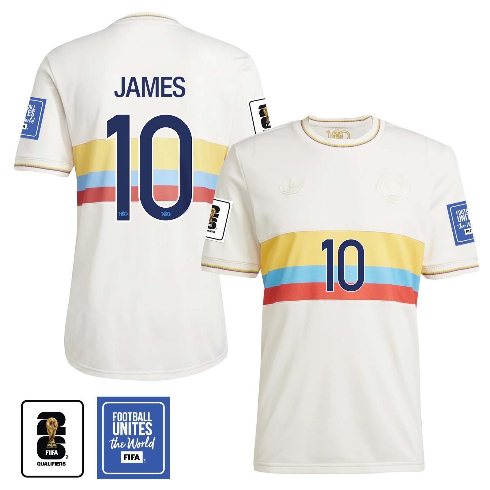 James Rodríguez 10 Colombia 2024 100th Anniversary Jersey & 2026 FIFA World Cup Qualifiers Patch - Men, Chalk White